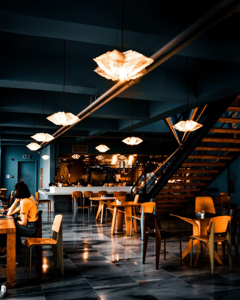 Elegant interior of the main restaurant dining room with set tables